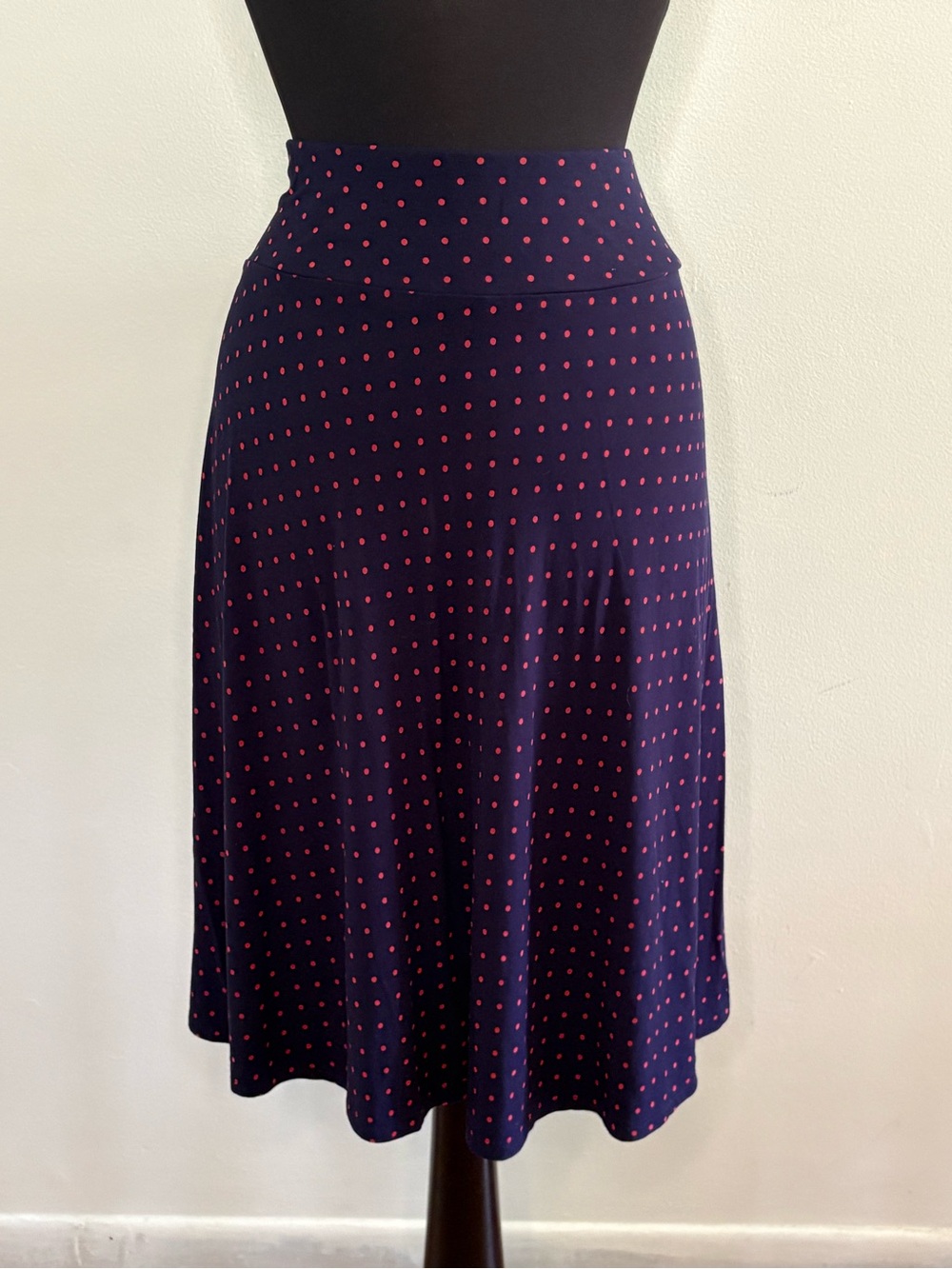 Talbots Navy A-Line Skirt with Pink Polka Dots